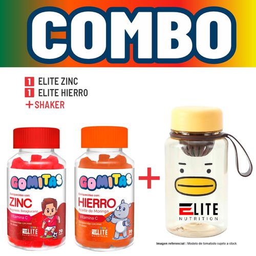 COMBO GOMITAS PARA NIÑOS ELITE NUTRITION KIDS - ELITE ZINC + ELITE HIERRO + SHAKER