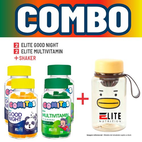 COMBO GOMITAS PARA NIÑOS ELITE NUTRITION KIDS - 2 ELITE GOOD NIGHT + 2 ELITE MULTIVITAMIN + SHAKER