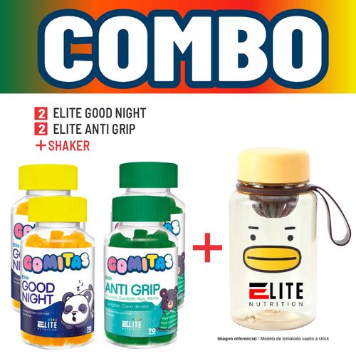 COMBO GOMITAS PARA NIÑOS ELITE NUTRITION KIDS - 2 ELITE GOOD NIGHT + 2 ELITE ANTI GRIP + SHAKER