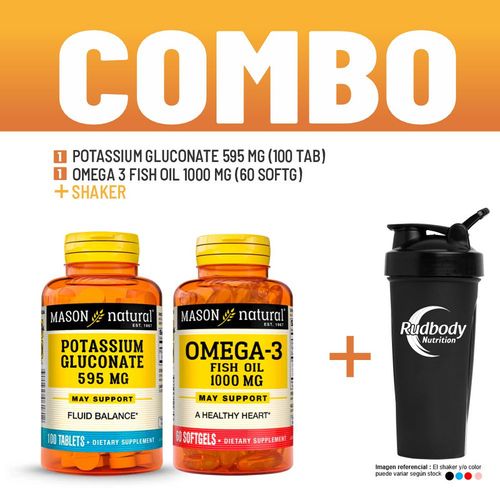 COMBO VITAMINAS MASON NATURAL - POTASSIUM GLUCONATE 595 MG (100 TAB) + OMEGA 3 FISH OIL 1000 MG (60