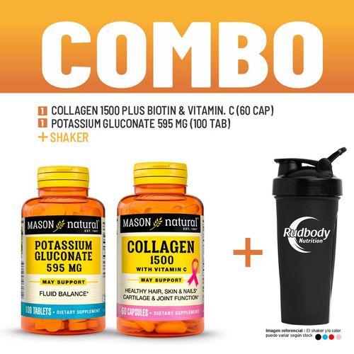 COMBO VITAMINAS MASON NATURAL - COLLAGEN 1500 PLUS BIOTIN & VITAMIN. C (60 CAP) + POTASSIUM GLUCONAT