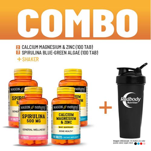 COMBO VITAMINAS MASON NATURAL - 2 CALCIUM MAGNESIUM & ZINC (100 TAB) + 2 SPIRULINA BLUE-GREEN ALGAE