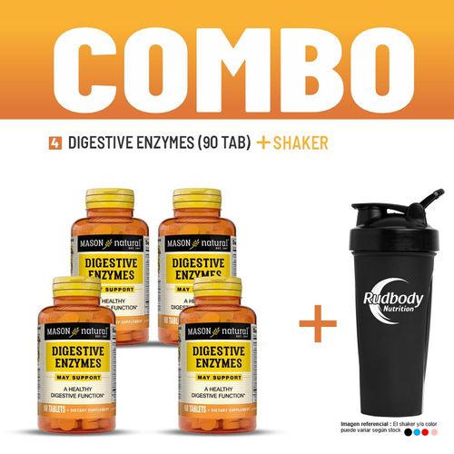 COMBO VITAMINAS MASON NATURAL - 4 DIGESTIVE ENZYMES (90 TAB) + SHAKER