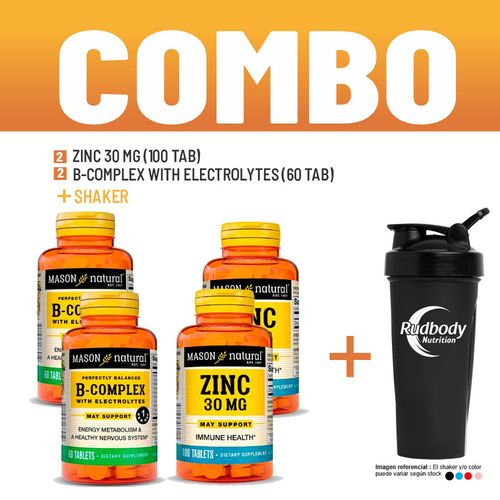 COMBO VITAMINAS MASON NATURAL - 2 ZINC 30 MG (100 TAB) + 2 B-COMPLEX WITH ELECTROLYTES (60 TAB) + SH