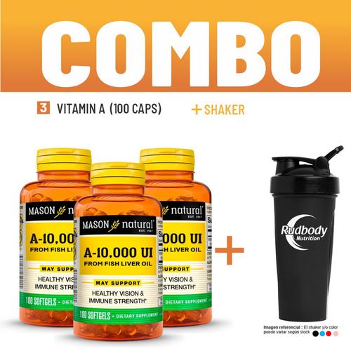 COMBO VITAMINAS MASON NATURAL - 3 VITAMIN A-10,000 IU (100 SOFTG) + SHAKER