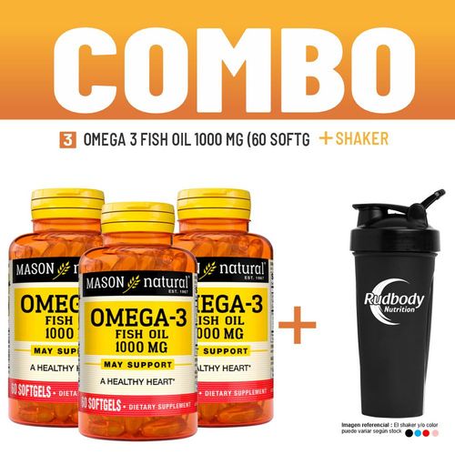 COMBO VITAMINAS MASON NATURAL - 3 OMEGA 3 FISH OIL 1000 MG (60 SOFTG) + SHAKER