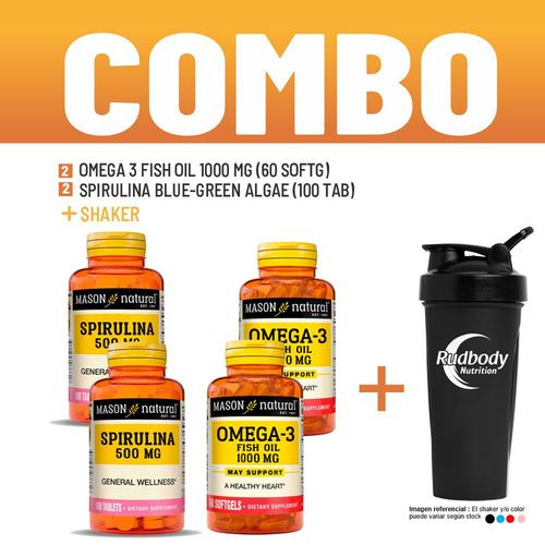 COMBO VITAMINAS MASON NATURAL - 2 OMEGA 3 FISH OIL 1000 MG (60 SOFTG) + 2 SPIRULINA BLUE-GREEN ALGAE