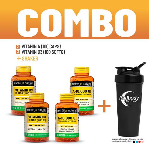 COMBO VITAMINAS MASON NATURAL - 2 VITAMIN A-10,000 IU (100 SOFTG) + 2 VITAMIN D3-400 IU (100 SOFTG)