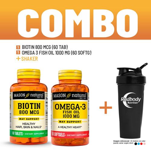 COMBO VITAMINAS MASON NATURAL - BIOTIN 800 MCG (60 TAB) + OMEGA 3 FISH OIL 1000 MG (60 SOFTG) + SHAK