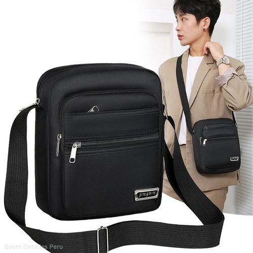 Morral Cruzado Hombre Oficina Negro de Nylon con Cierre Bolso Hombre