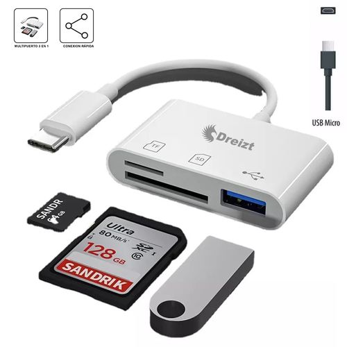 Lector De Tarjetas SD USB 3 En 1 Tipo Micro USB Dreizt ADC210017