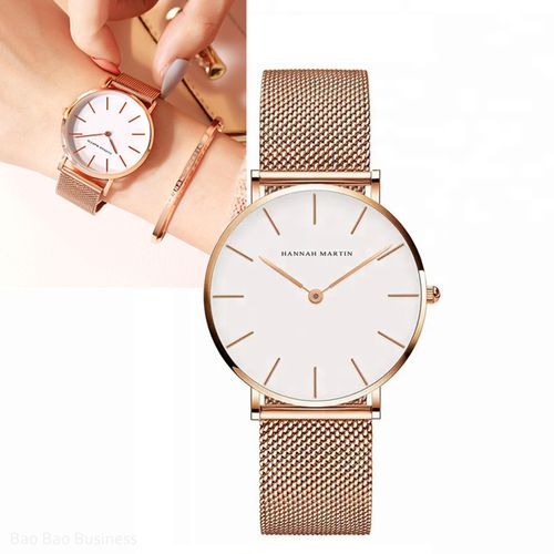Reloj Mujer Acero Inoxidable Dorado Oro Rosa Casual Hannah Martin - Blanco