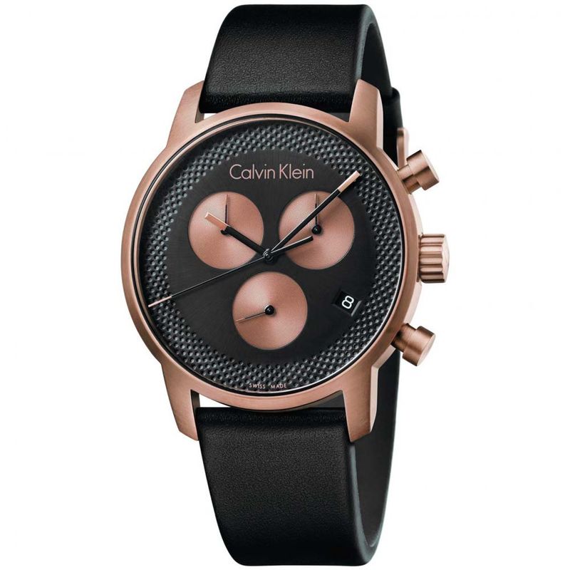 Reloj-Calvin-Klein-City-Chrono-K2G17TC1-Suizo-Fecha-Correa-de-Cuero-Negro-Cobre