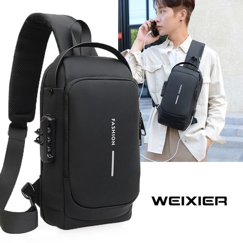 Mochila Morral Antirrobo de Cuero para Hombre Impermeable con Clave Negro