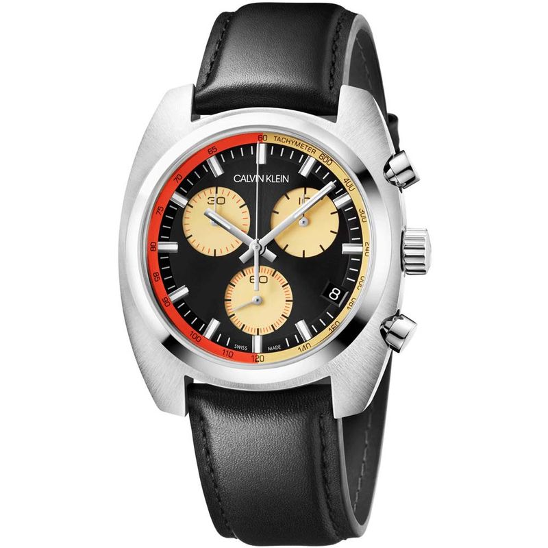 Reloj-Calvin-Klein-Achieve-K8W371C1-Suizo-Fecha-Cronometro-Correa-de-Cuero-Negro