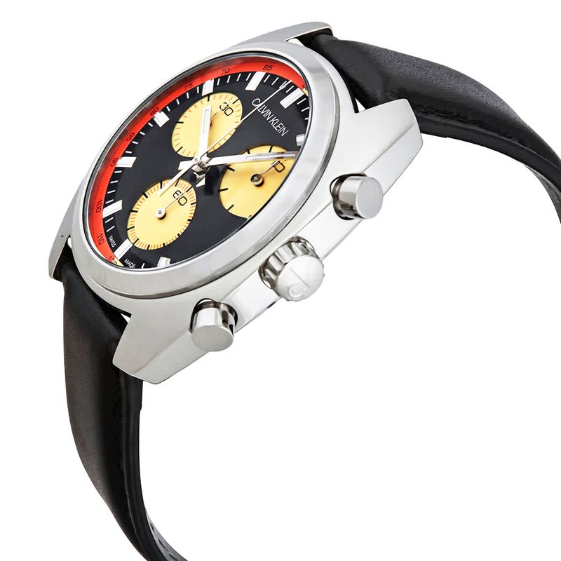 Reloj-Calvin-Klein-Achieve-K8W371C1-Suizo-Fecha-Cronometro-Correa-de-Cuero-Negro