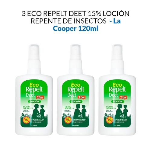 3 Eco Repelt Deet 15% Loción 120ml - La Cooper