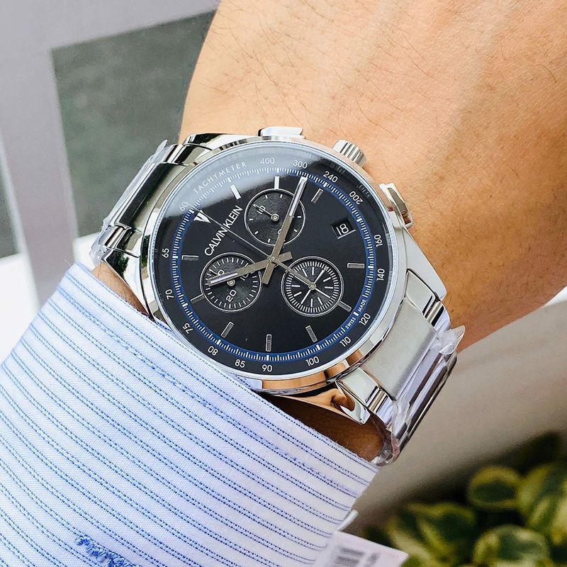 Reloj-Calvin-Klein-Completion-Chrono-KAM27141-Suizo-Zafiro-Acero-Inoxidable-Plateado-Negro