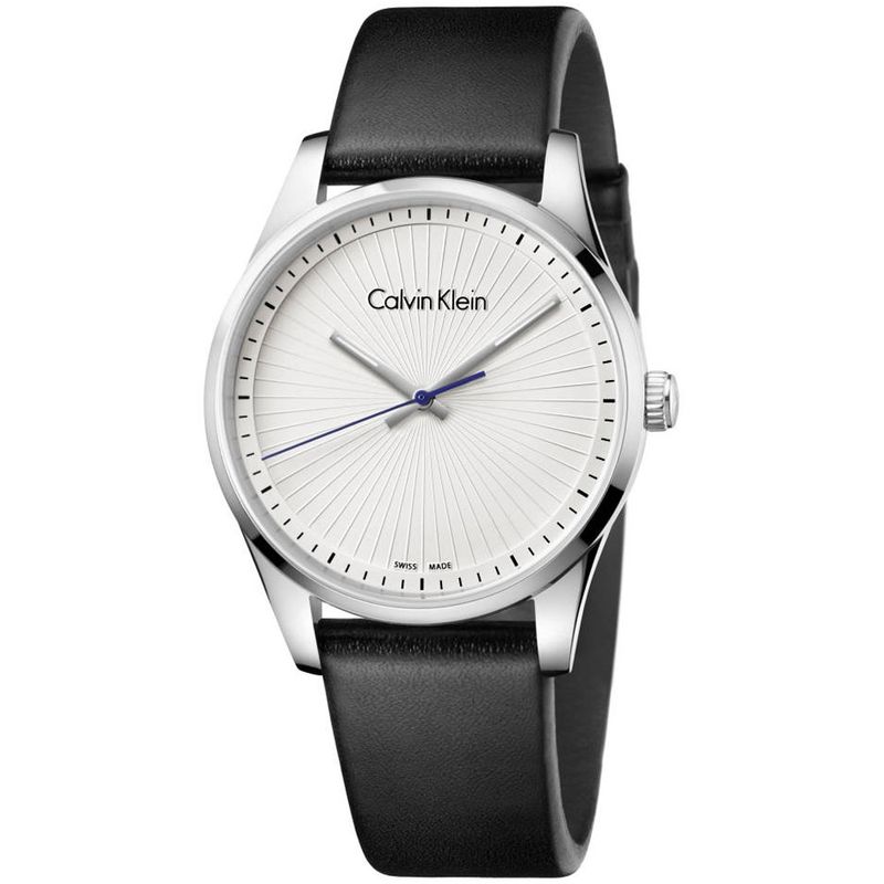 Reloj-Calvin-Klein-Steadfast-K8S211C6-Suizo-Correa-de-Cuero-Negro-Plateado
