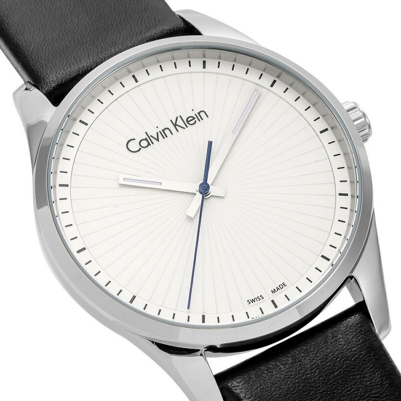 Reloj-Calvin-Klein-Steadfast-K8S211C6-Suizo-Correa-de-Cuero-Negro-Plateado