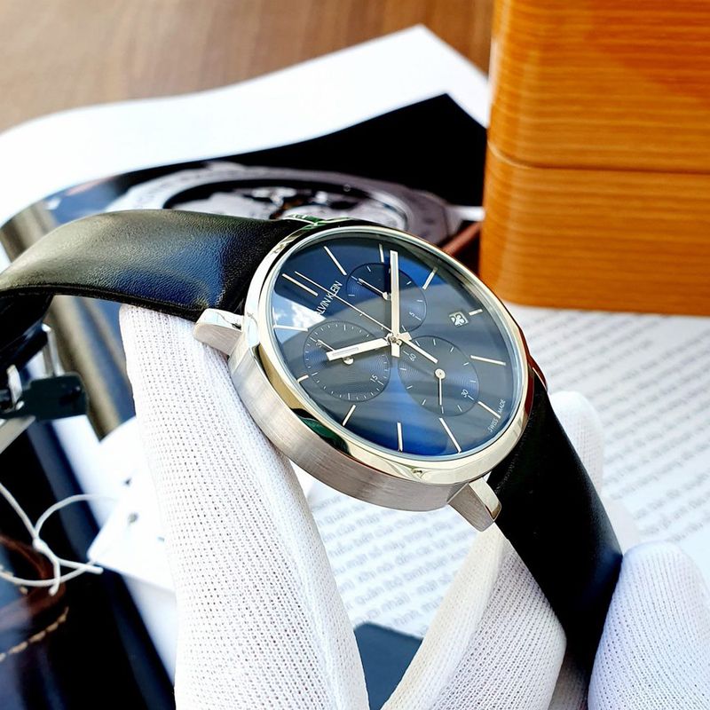 Reloj-Calvin-Klein-Posh-Chrono-K8Q371CN-Suizo-Fecha-Correa-De-Cuero-Negro-Dial-Azul