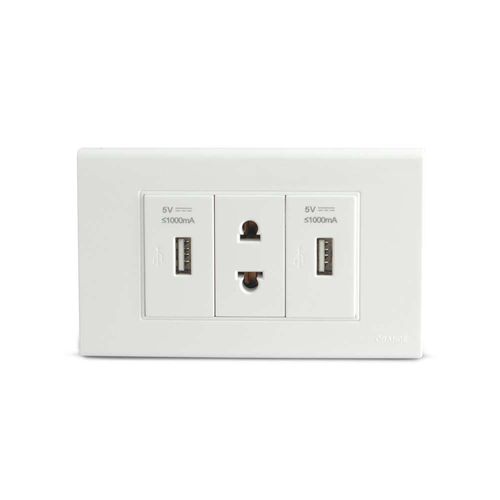 Tomacorriente Universal + 2 tomas USB Blanco Classic