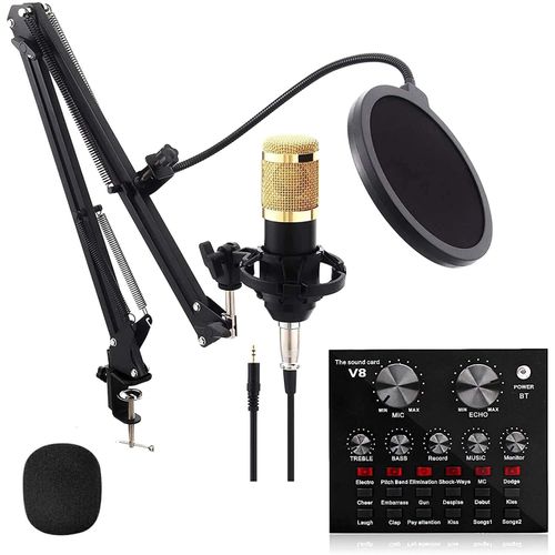 Kit Micrófono de estudio BM 800 Dorado más interfaz de audio V8