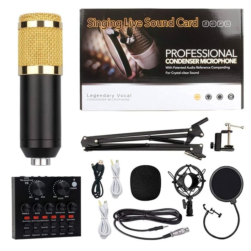 Kit-Microfono-de-estudio-BM-800-Dorado-mas-interfaz-de-audio-V8