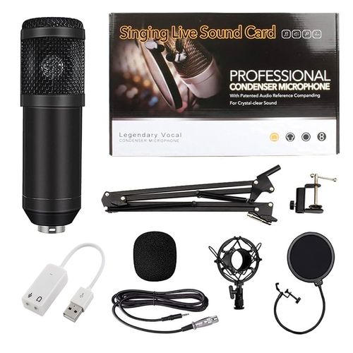 Kit Micrófono BM 800 Negro con Adaptador de audio USB para estudio de grabación