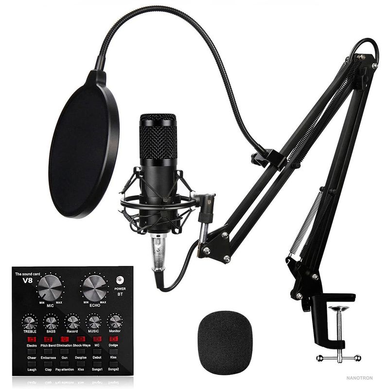 Kit-Microfono-de-estudio-BM-800-Negro-mas-interfaz-de-audio-V8