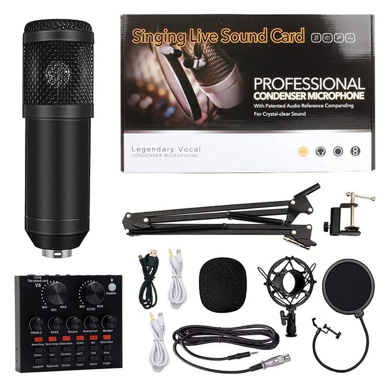 Kit-Microfono-de-estudio-BM-800-Negro-mas-interfaz-de-audio-V8