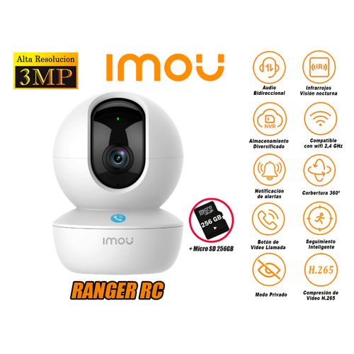 Cámara Seguridad Wi-Fi IMOU RANGER RC Gira 360º 3MP Micro SD 256GB