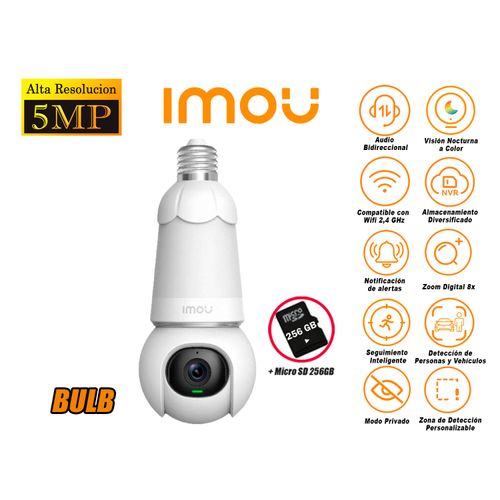 Cámara Seguridad Foco WiFi Imou BULB CAM 5MP 360° Noche Color Micro SD 256GB