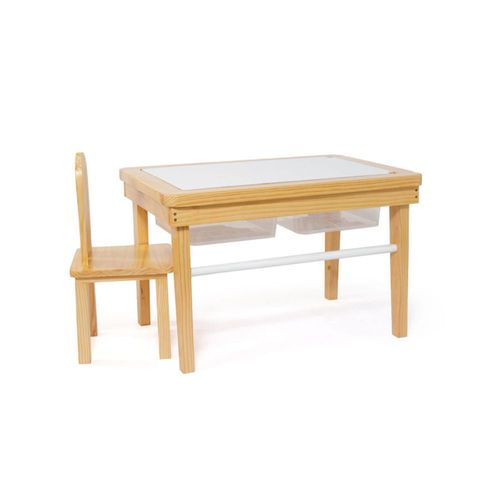 Mesa Sensorial Mi Madera Perfecta Con 1 Silla Negro Y Blanco