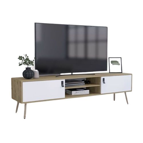 Mesa para TV 75" Huna Melamina Macadamia/Blanco Tuhome