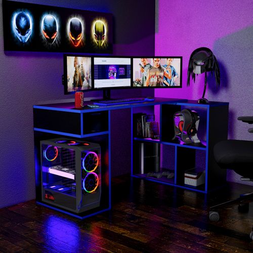 Escritorio Gamer en L 133x80cm NR 11 Movenda Negro/ Azul