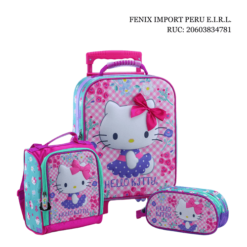 Set Maleta Magic Grande Eva 3D Velvet Hello Kitty Scool