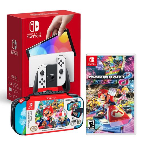 Consola Nintendo Switch Modelo Oled Blanco + Mario Kart 8 + Estuche Mario Kart Bag