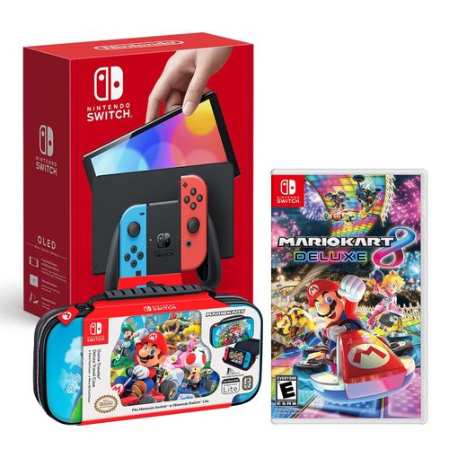 Consola Nintendo Switch Modelo Oled Neon + Mario Kart 8 + Estuche Mario Kart Bag