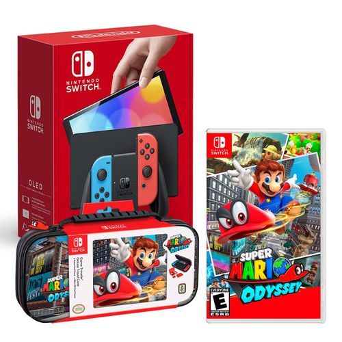 Consola Nintendo Switch Modelo Oled Neon + Mario Odyssey + Estuche Odyssey