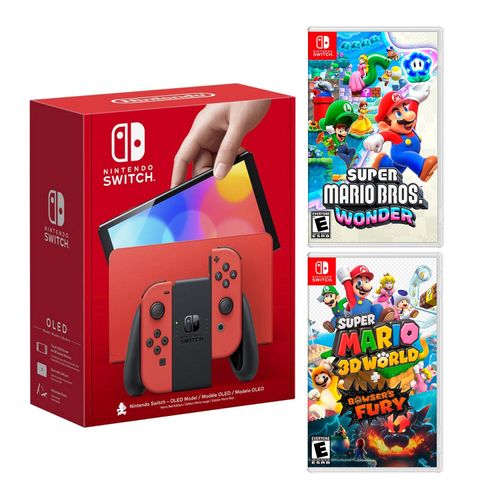 Consola Nintendo Switch Oled Mario Red + Super Mario Wonder + Mario 3D World Bowsers Fury