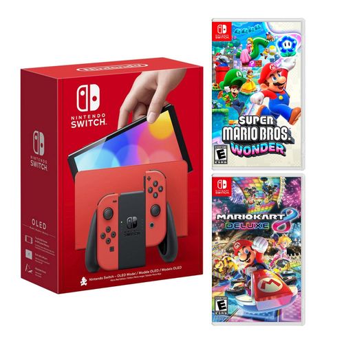 Consola Nintendo Switch Oled Mario Red + Super Mario Wonder + Mario Kart 8