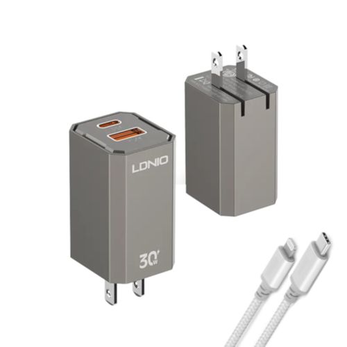 CARGADOR DE CARGA RAPIDA 30W LDNIO A2527C INCLUYE CABLE USB-C A LIGHTNING