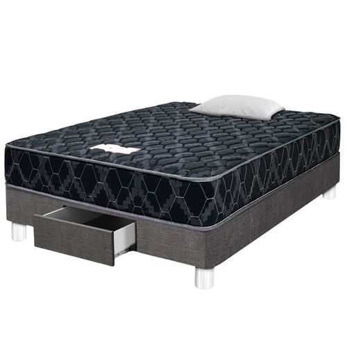 Cama PARAISO Consul Black con Cajones 1.5 Plazas + Almohadas + Protector