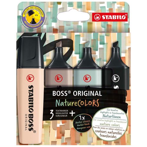 Marcador STABILO Boss 3 Nature Colors + 1 Marker Black - Frio