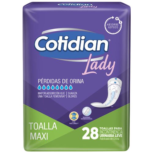 Toallas para Incontinencia Urinaria Leve COTIDIAN Lady Maxi Paquete 28un