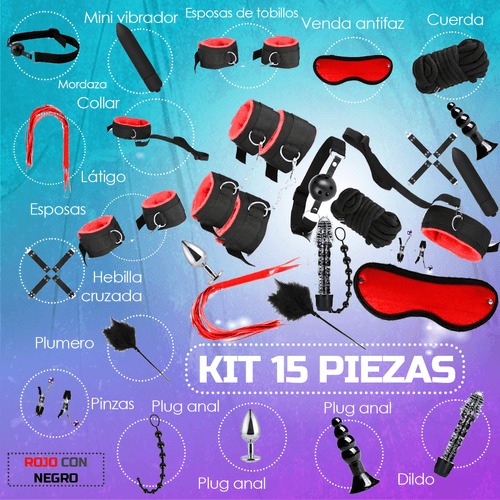 Kit Sado - Bondage Bdsm Para Parejas - 15 Piezas Sexuales - Rojo