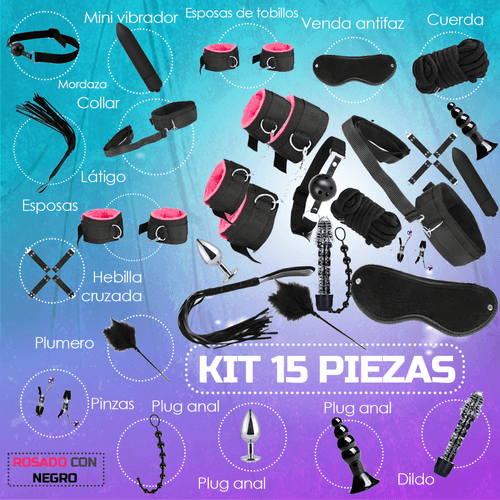 Kit Sado - Bondage Bdsm Para Parejas - 15 Piezas Sexuales - Rosa