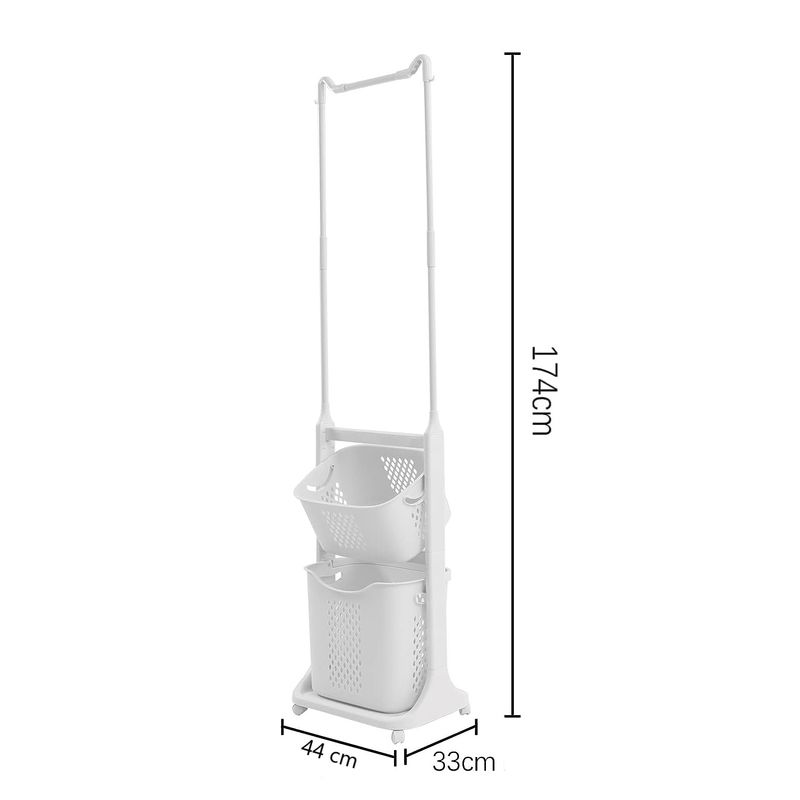 Estante-Organizador-De-Lavanderia-De-2-Niveles-Con-Perchero-y-Ruedas