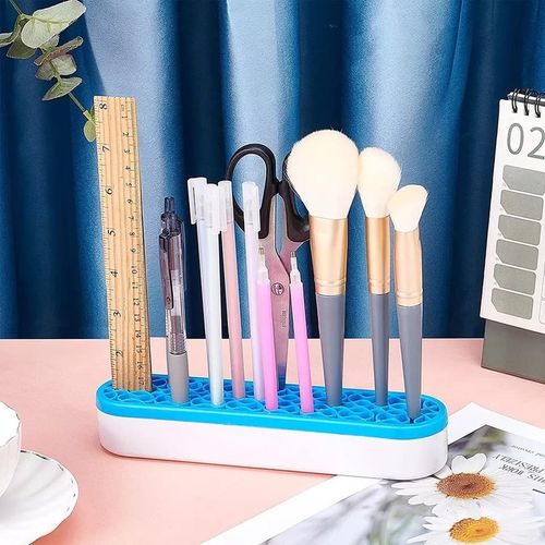 ORGANIZADOR DE BROCHAS LAPICES DE MAQUILLAJE LAPICEROS CELESTE